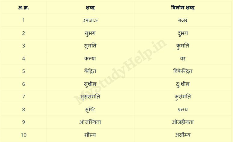 Antonyms in Hindi
